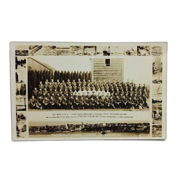 Camp Point Defiance Postcard Co 3224 C C C Fort Nisqually 1937 Soldiers WWII - Picture 1 of 2
